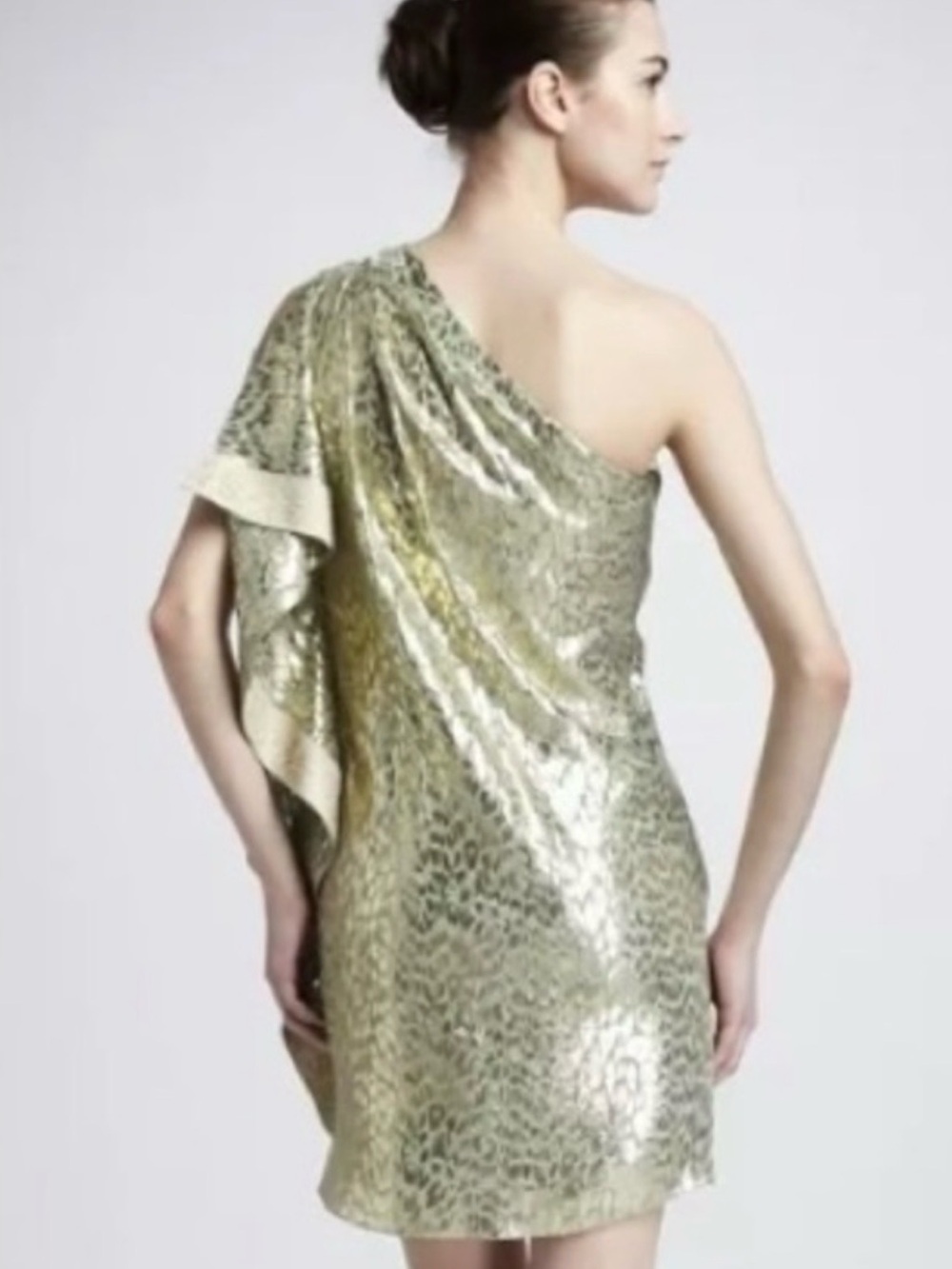 Badgley Mischka Gold One-Shoulder Asymmetrical Cocktail Dress